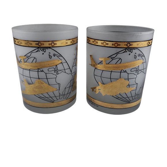 US Air Force Academy Frosted Rock Glass Kapan Kent NWT Gilded Set of 2 - Picture 3 of 9